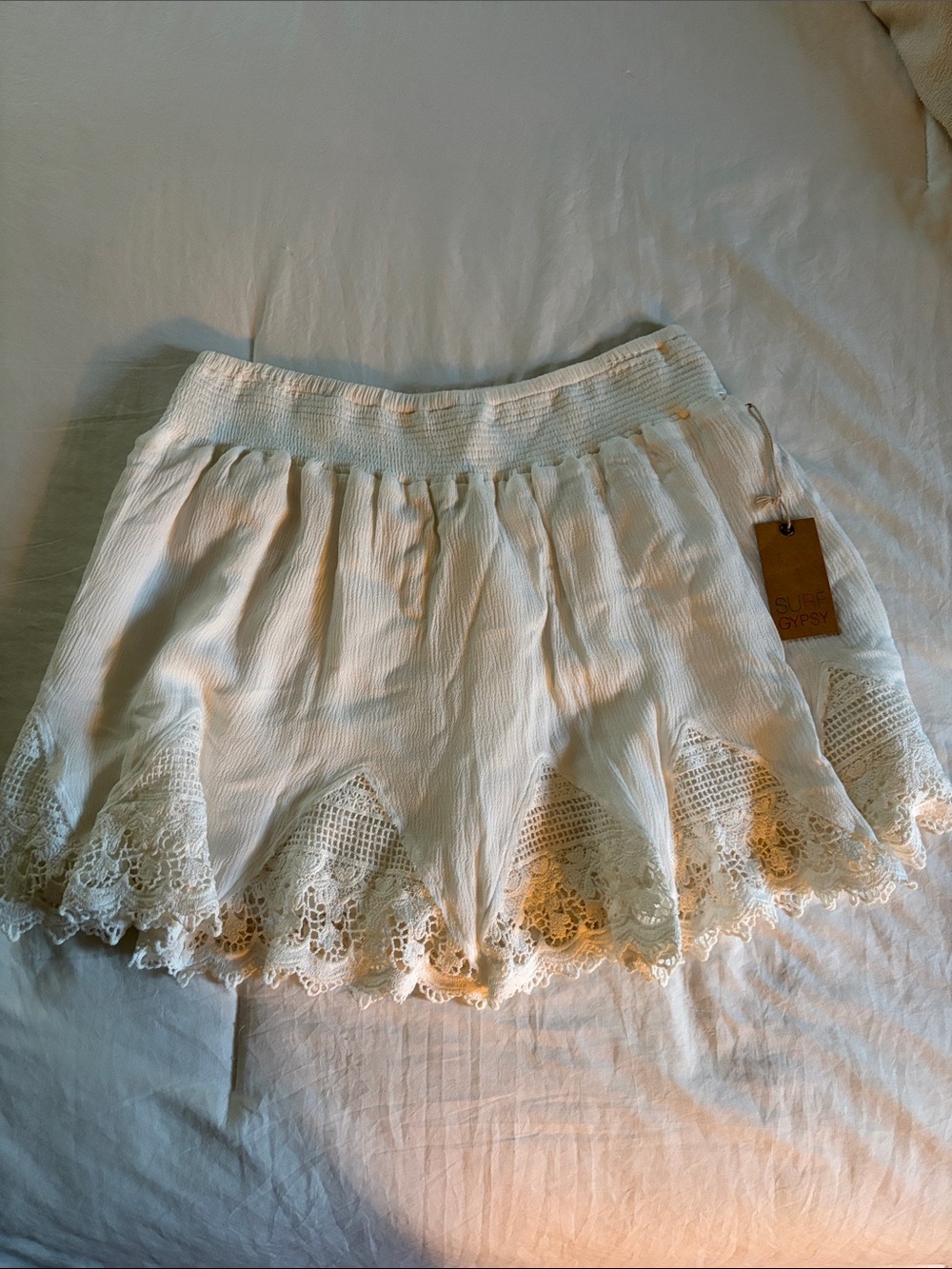 Surf Gypsy White Smocked Waist Skirt